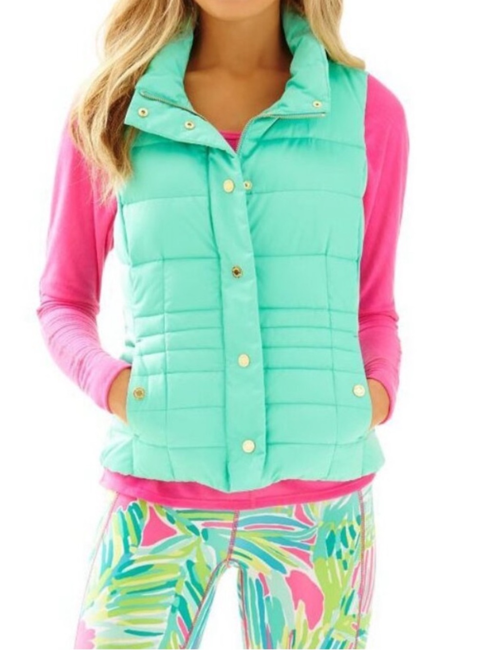 Lilly Pulitzer Isabelle Teal Green Sleeveless Down Filled Puffer Vest S